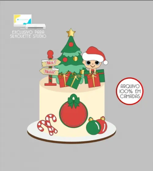 2908 - Arquivo Topo de Bolo Natal Menino