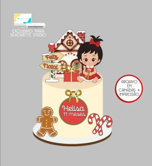 2902 - Arquivo Topo de Bolo Natal Menina