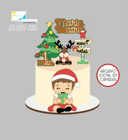 2919 - Arquivo Topo de Bolo Natal Menina Baby
