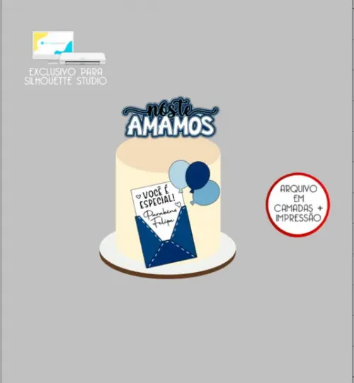 2925 - Arquivo Topo de Bolo Carta Nós Te Amamos