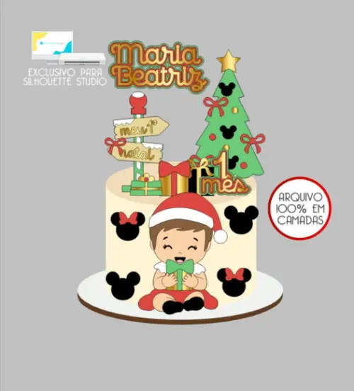 2923 - Arquivo Topo de Bolo Natal Menina Minnie