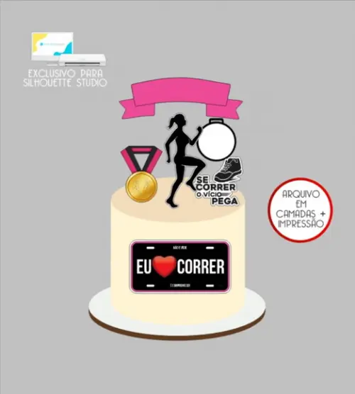 2922 - Arquivo Topo de Bolo Eu Amo Correr Corredora Maratona