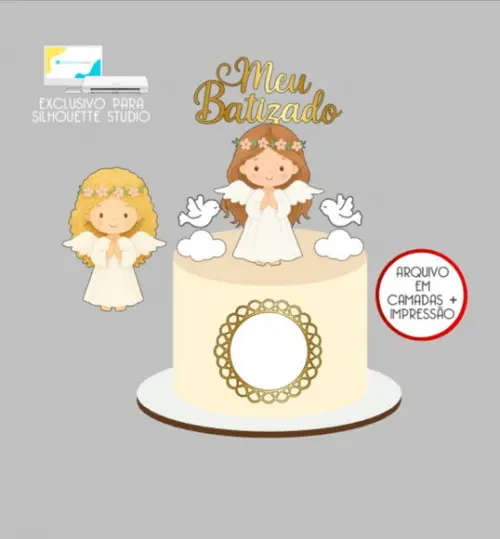 2936 - Arquivo Topo de Bolo Batizado Anjinha Menina