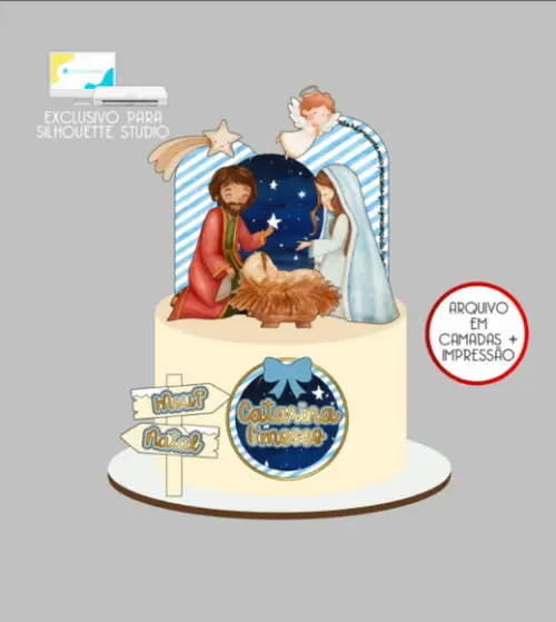 2947 - Arquivo Topo de Bolo Natal Presépio Menino Jesus