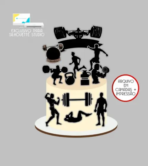 2961 - Arquivo Topo de Bolo Academia Fitness Homem