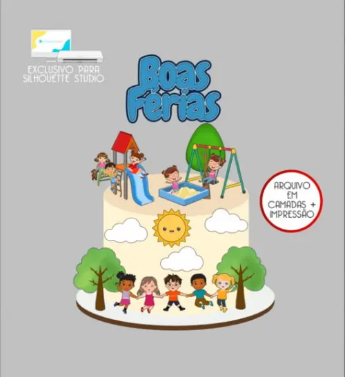 2973 - Arquivo Topo de Bolo Boas Férias Crianças