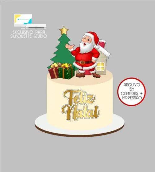 2979 - Arquivo Topo de Bolo Feliz Natal Papai Noel