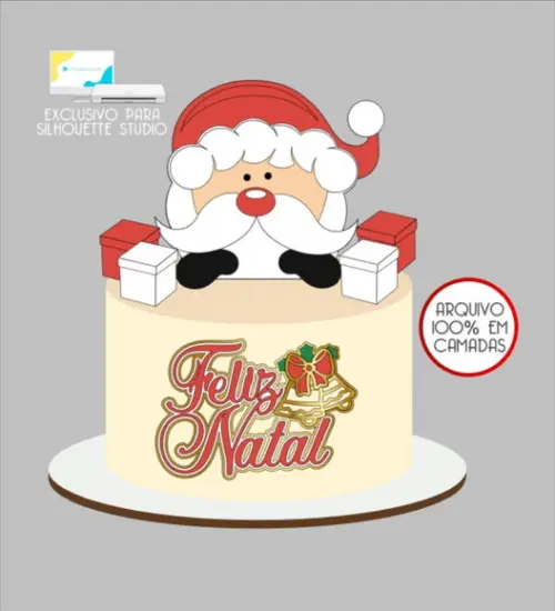 2987 - Arquivo Topo de Bolo Feliz Natal Papai Noel