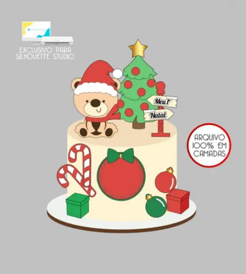 2999 - Arquivo Topo de Bolo Natal Ursinho