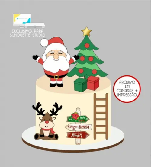2996 - Arquivo Topo de Bolo Natal Papai Noel Rena