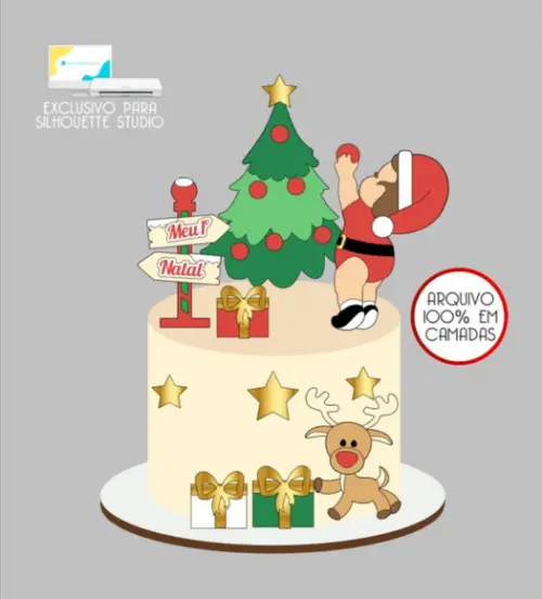 2997 - Arquivo Topo de Bolo Natal Menino Rena