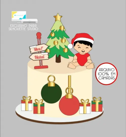 2998 - Arquivo Topo de Bolo Natal Menino