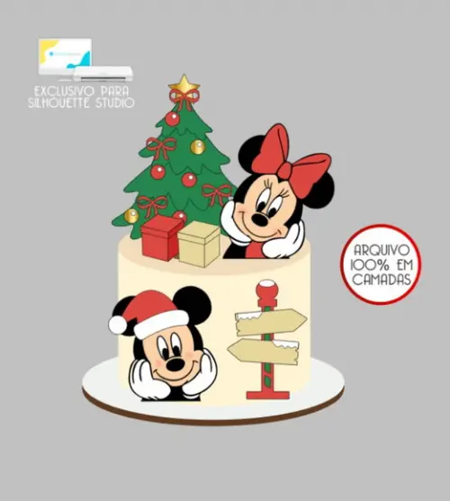3009 - Arquivo Topo de Bolo Natal Minnie e Mickey
