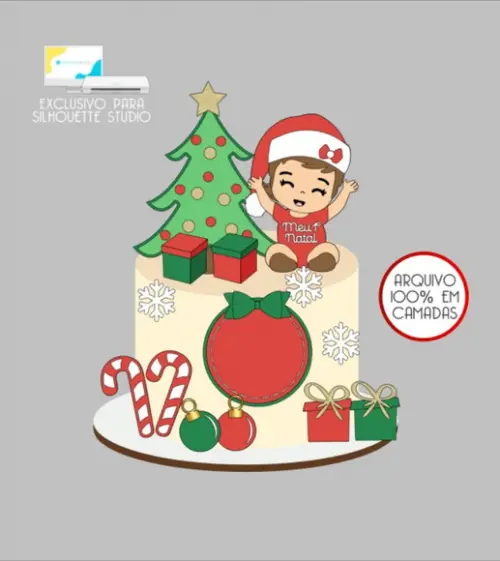 3004 - Arquivo Topo de Bolo Natal Menina Baby
