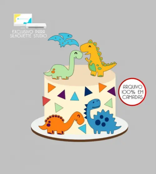 3002 - Arquivo Topo de Bolo Dinossauro Camadas