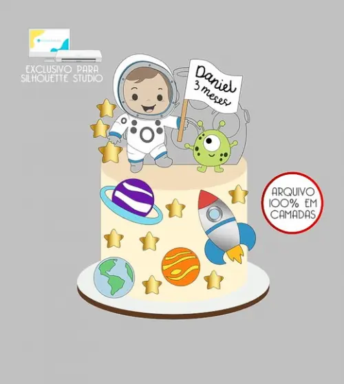 302 - Arquivo Topo de Bolo Astronauta Baby