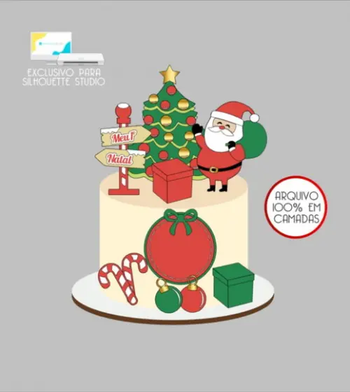 3024 - Arquivo Topo de Bolo Natal Papai Noel
