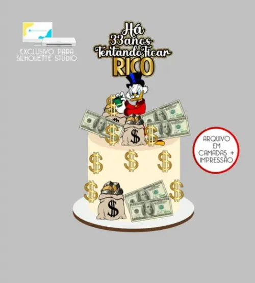 3021 - Arquivo Topo de Bolo Tio Patinhas Dinheiro
