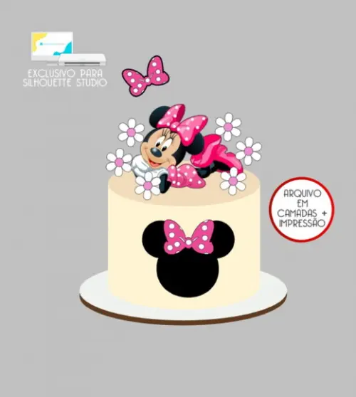 3034 - Arquivo Topo de Bolo Minnie Rosa