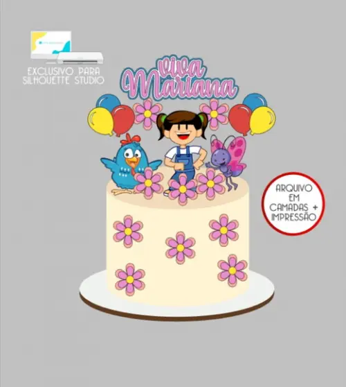 3031 - Arquivo Topo de Bolo Viva Mariana Galinha Pintadinha