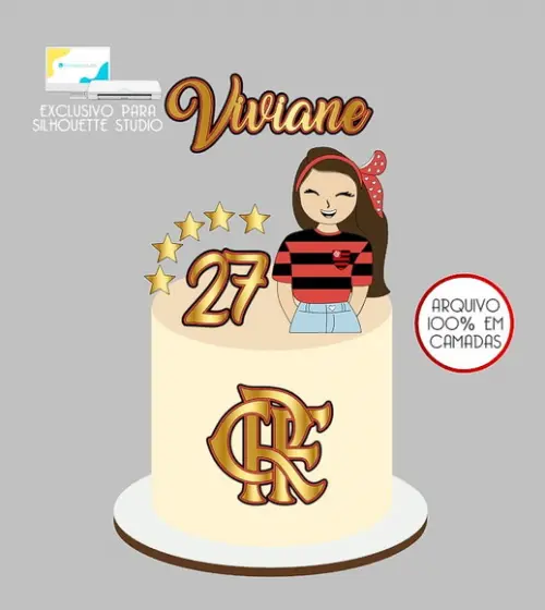 304 - Arquivo Topo de Bolo Flamengo Mulher Torcedora