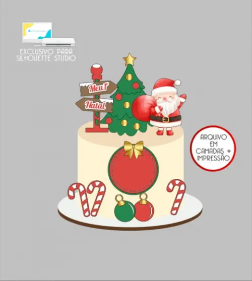 3043 - Arquivo Topo de Bolo Natal Papai Noel
