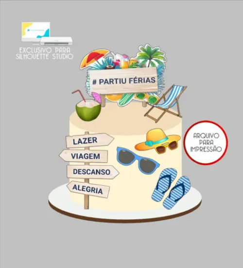 3071 - Arquivo Topo de Bolo Praia Partiu Férias
