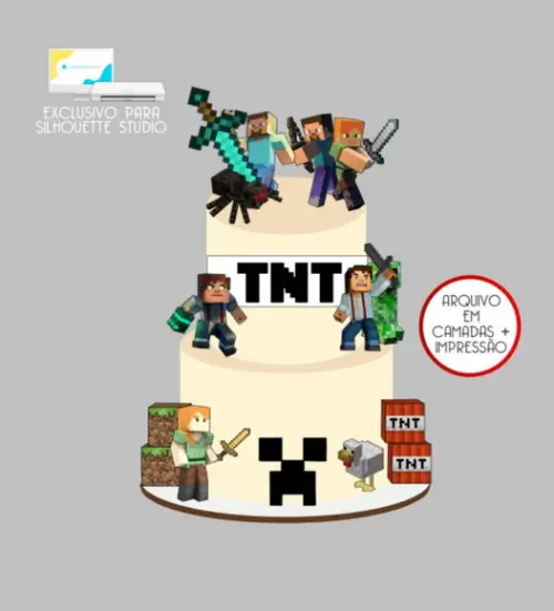 3076 - Arquivo Topo de Bolo Minecraft Tnt 3d
