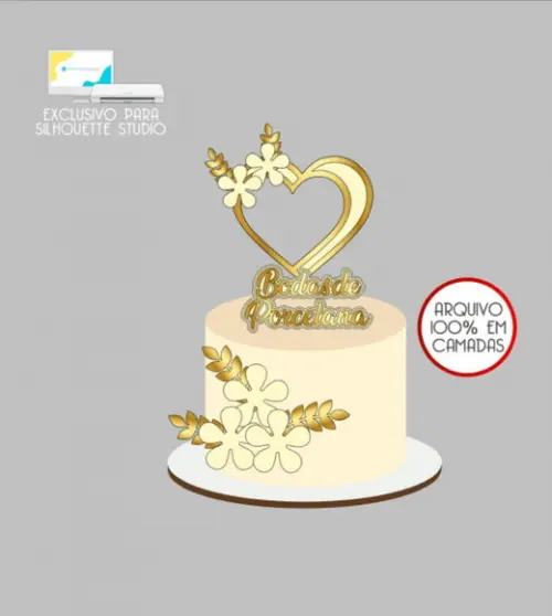 3083 - Arquivo Topo de Bolo Casamento Bodas de Porcelana