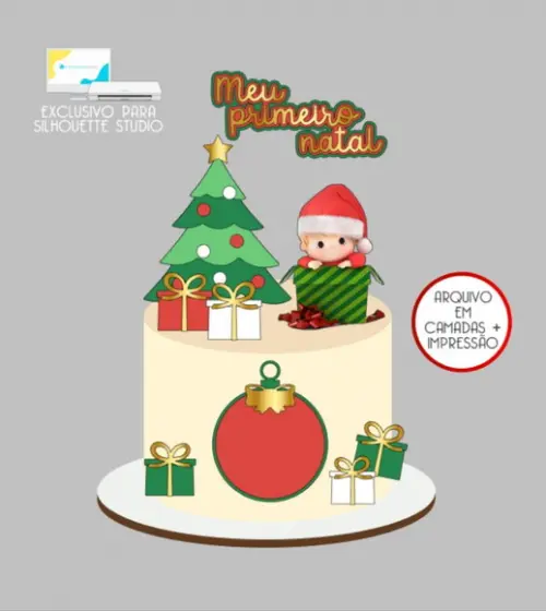 3082 - Arquivo Topo de Bolo Natal Menino Saindo do Presente