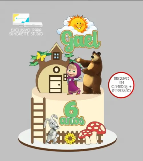 3093 - Arquivo Topo de Bolo Masha e o Urso