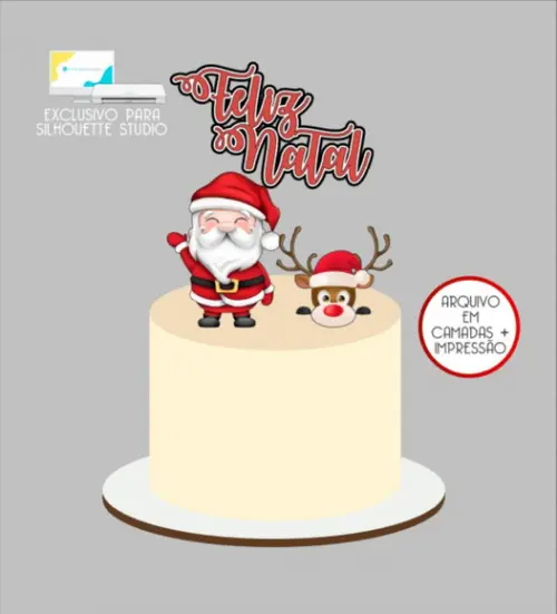 3098 - Arquivo Topo de Bolo Natal Papai Noel Rena