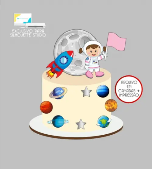 3095 - Arquivo Topo de Bolo Astronauta Menina