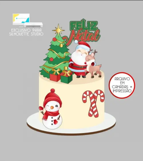 3097 - Arquivo Topo de Bolo Papai Noel Rena Boneco de Neve