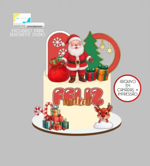 3104 - Arquivo Topo de Bolo Natal Papai Noel