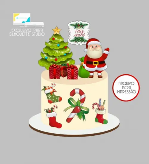3109 - Arquivo Topo de Bolo Natal Papai Noel