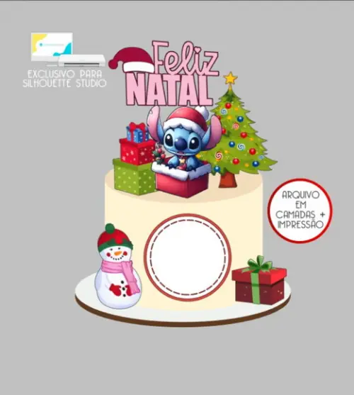 3107 - Arquivo Topo de Bolo Feliz Natal Stitch