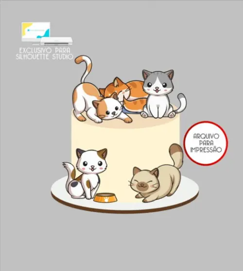 3119 - Arquivo Topo de Bolo Gatos Gatinhos