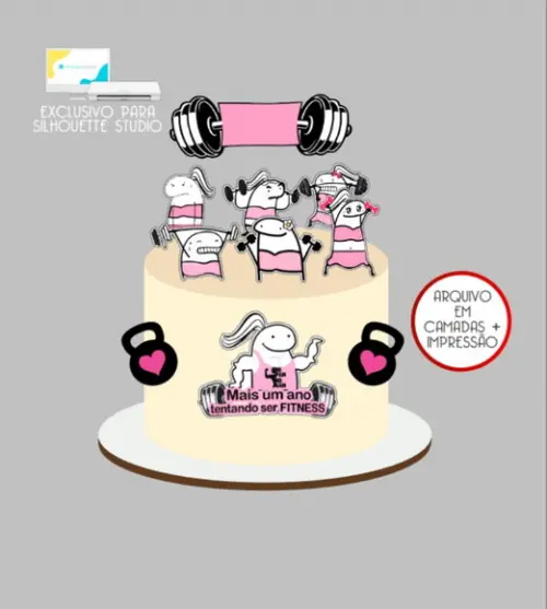 3114 - Arquivo Topo de Bolo Bento Flork Academia Mulher