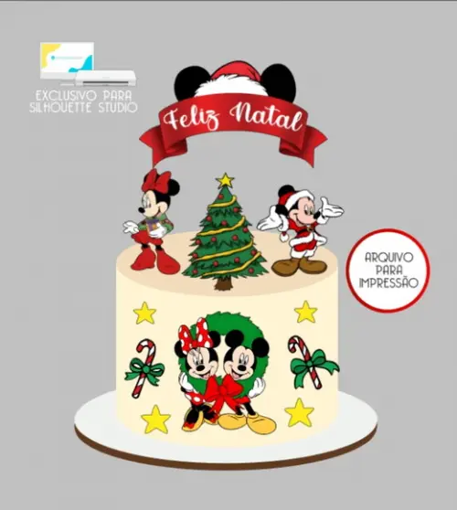 3128 - Arquivo Topo de Bolo Natal Minnie e Mickey