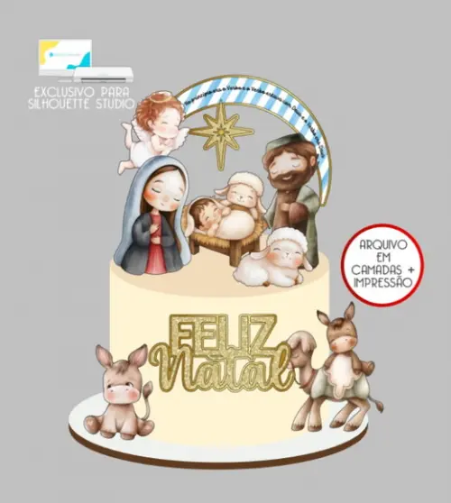 3137 - Arquivo Topo de Bolo Natal Presépio Menino Jesus
