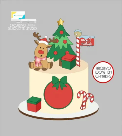 3132 - Arquivo Topo de Bolo Natal Rena
