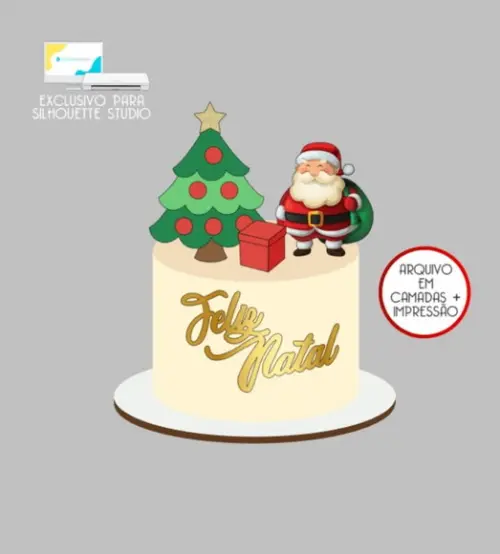 3139 - Arquivo Topo de Bolo Feliz Natal Papai Noel