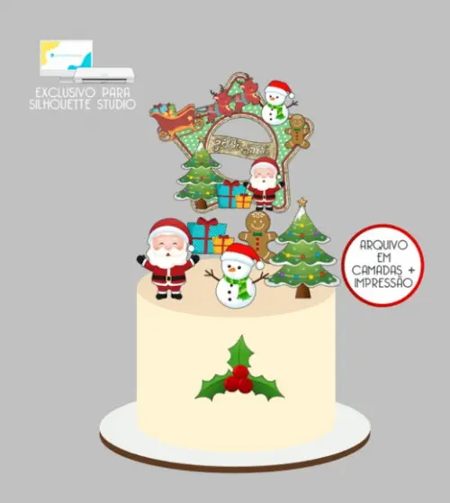 3140 - Arquivo Topo de Bolo Feliz Natal Papai Noel