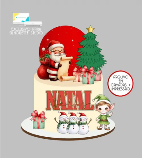 3142 - Arquivo Topo de Bolo Feliz Natal Papai Noel