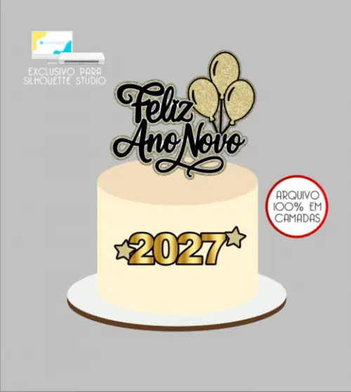 3167 - Arquivo Topo de Bolo Feliz Ano Novo
