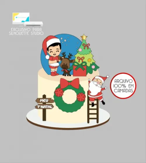 3171 - Arquivo Topo de Bolo Natal Menina Rena