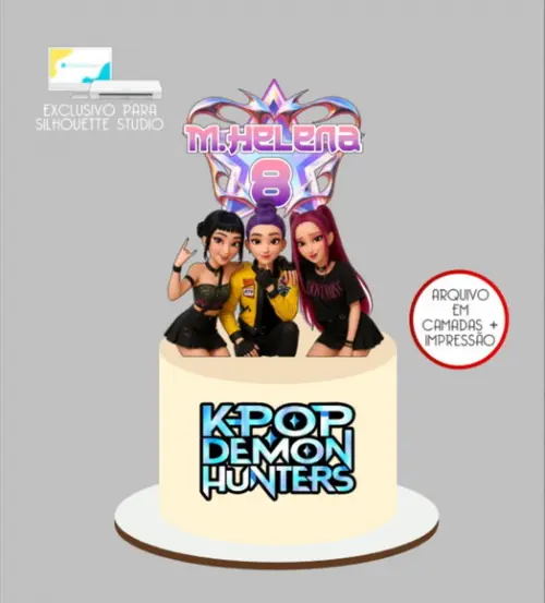 3196 - Arquivo Topo de Bolo Guerreiras do Kpop Demon Hunters