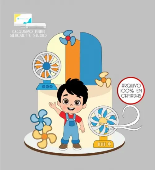 3205 - Arquivo Topo de Bolo Ventilador Menino