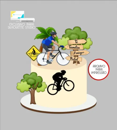 3216 - Arquivo Topo de Bolo Cicilista Bicicleta